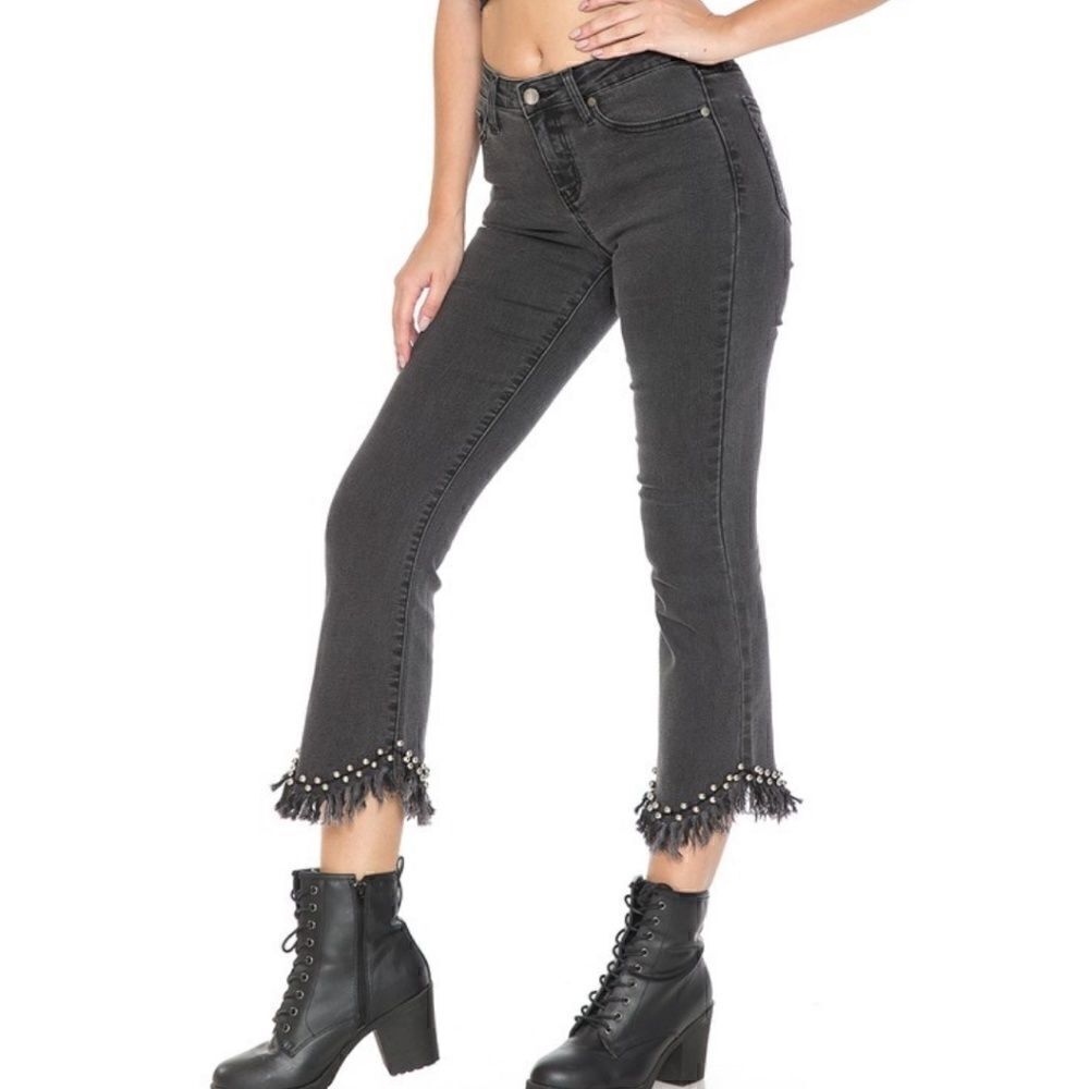 Kick Flare Jeans with Fringe and Studs - Picture 4 of 6